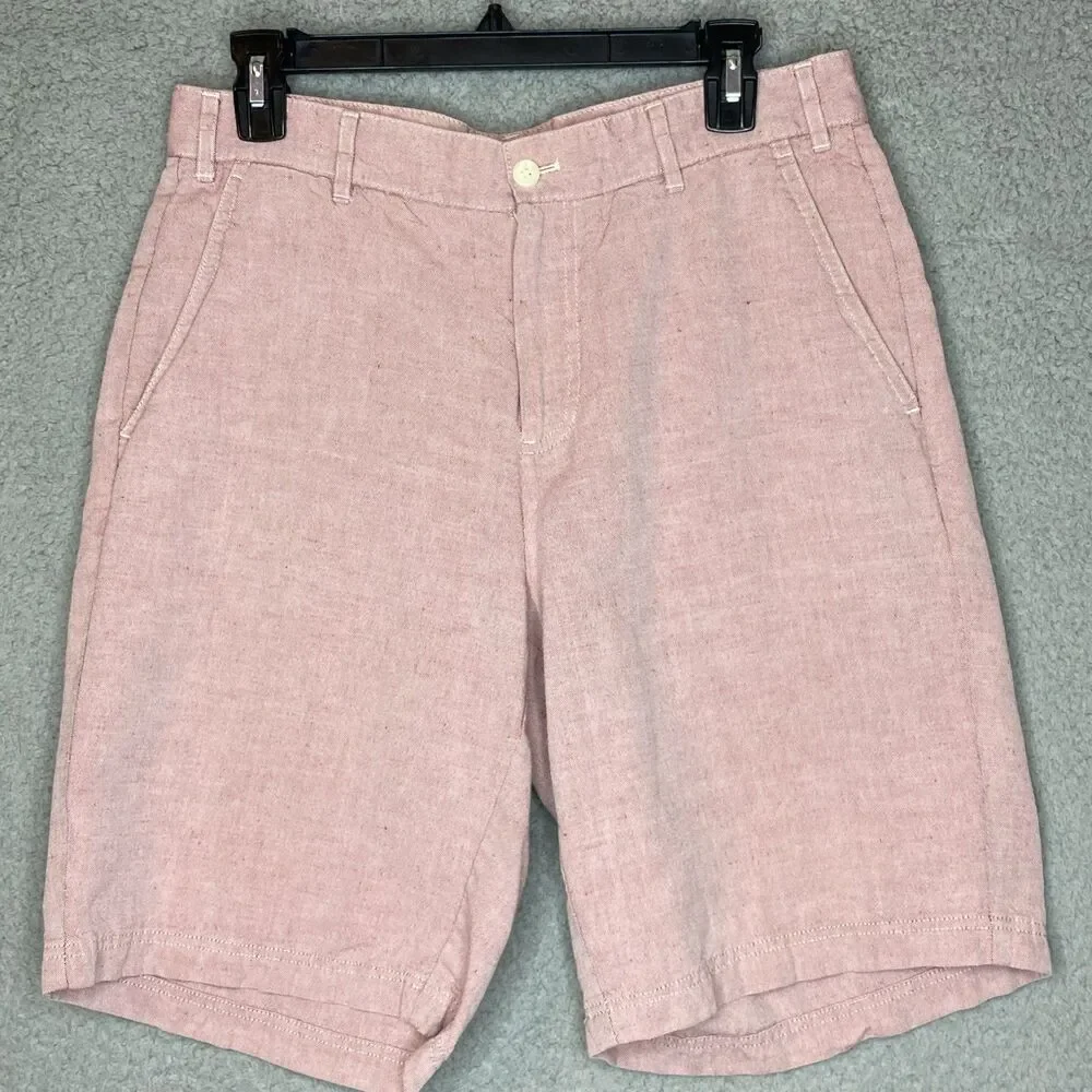 J. Hilburn Oxford Linen Cotton Blend Red Tailored Fit Shorts Mens Size 32x9